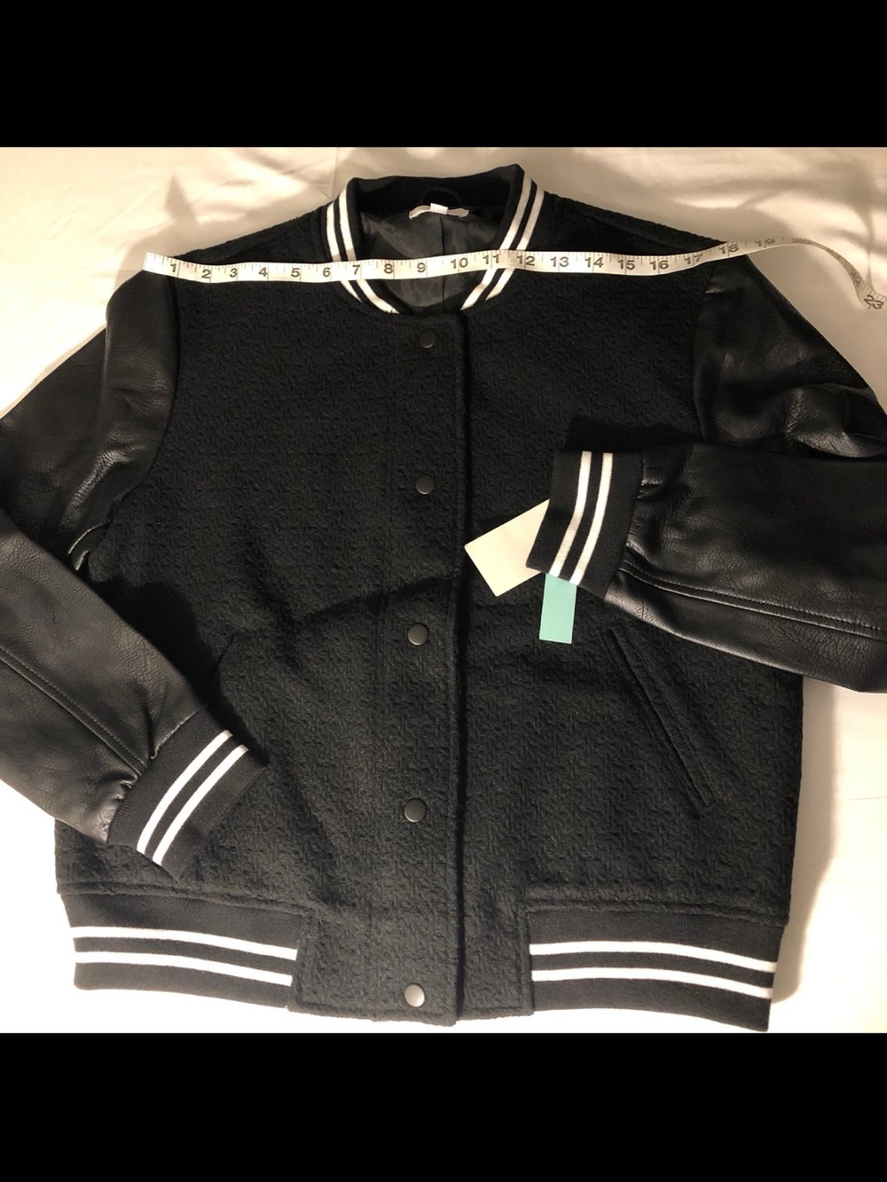Black Varsity Bomber Jacket with Leather Sleeves